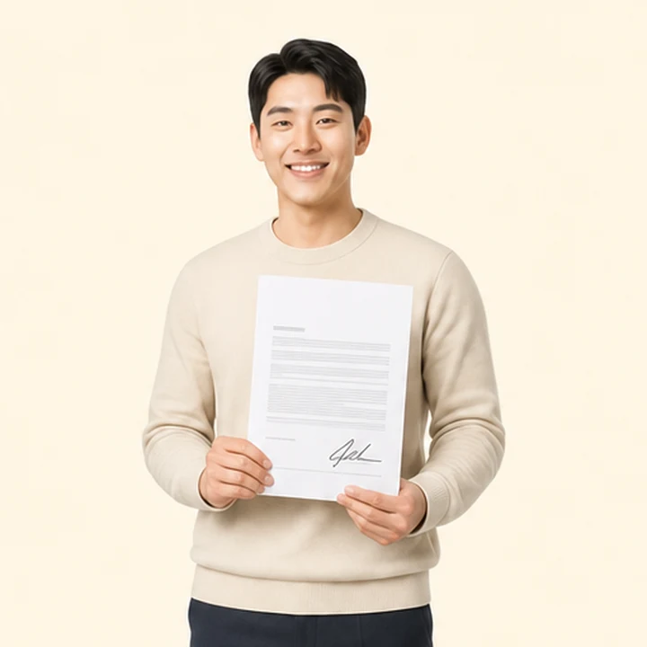 무직자 기아 K5 장기렌트 서면 견적서를 들고 있는 고객